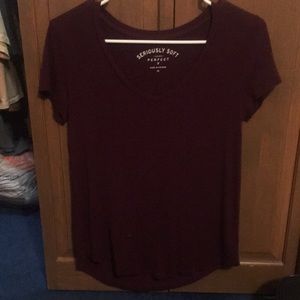 Maroon Aeropostale V Neck T Shirt